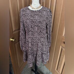 Lumiere Pink Leopard Baby Doll Style Print Dress Large NWT